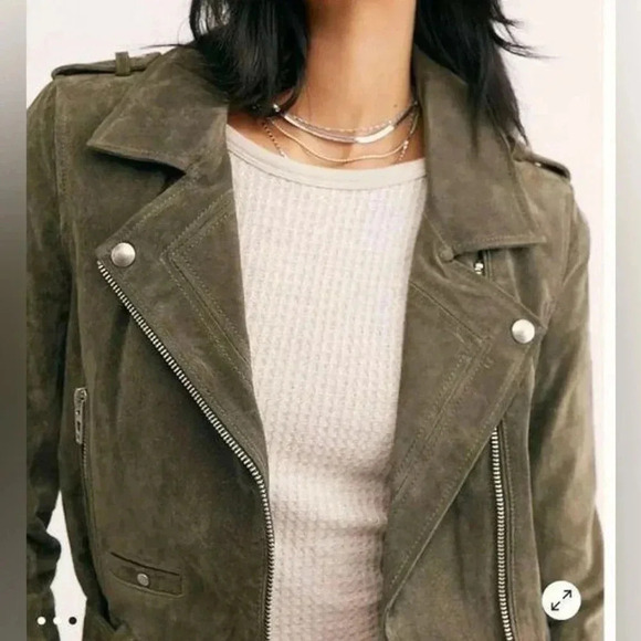 Blank NYC Free People Green Suede Moto Jacket 100% Leather Boho Womens Coat XS - Picture 3 of 16